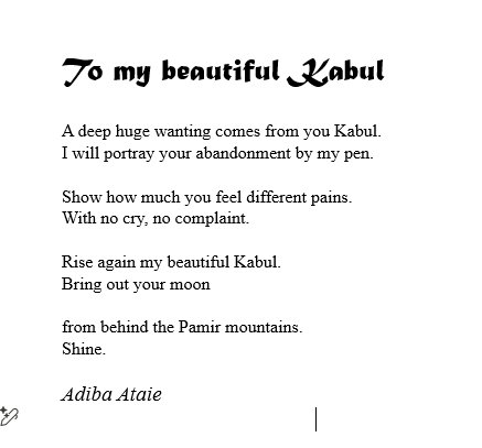 When the harvest moon comes up I think of  Adiba  who works so hard and against all odds both teach and learn in Afghanistan. She'd would love to be heard. Please pass her poem on.