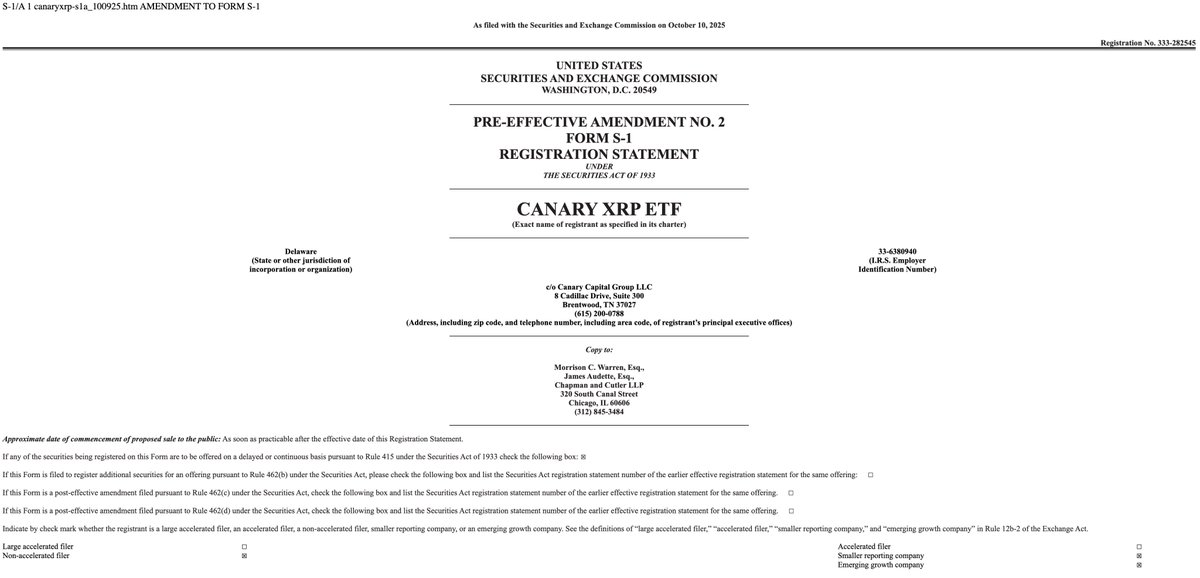 Canary XRP ETF 过去 S-1 备案对比表