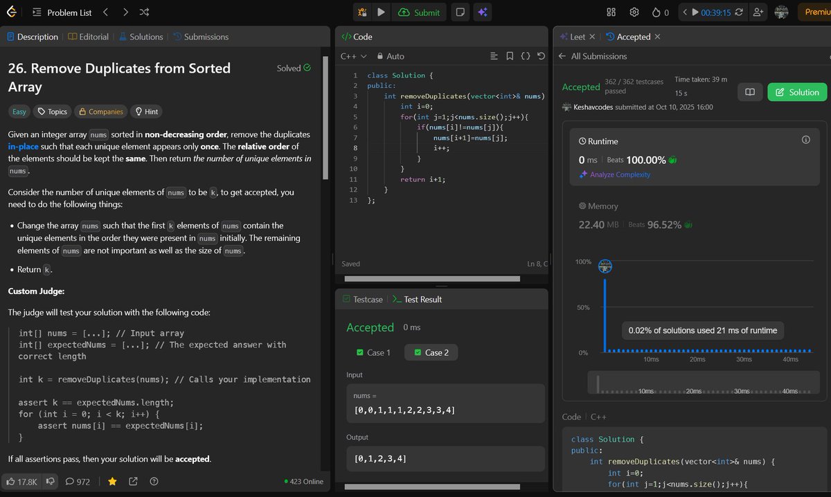 _keshav2008_'s tweet image. Day 53 of #360DaysOfCodeChallenge
โ๏ธ Solved 3 easy DSA problems (took me almost 3 hours ๐
)
โ๏ธ Learned about set, map, filter, and reduce from @rohit_negi9 
โ๏ธ Finished college assignment
#codingjourney #DSA #learning #WebDevelopment