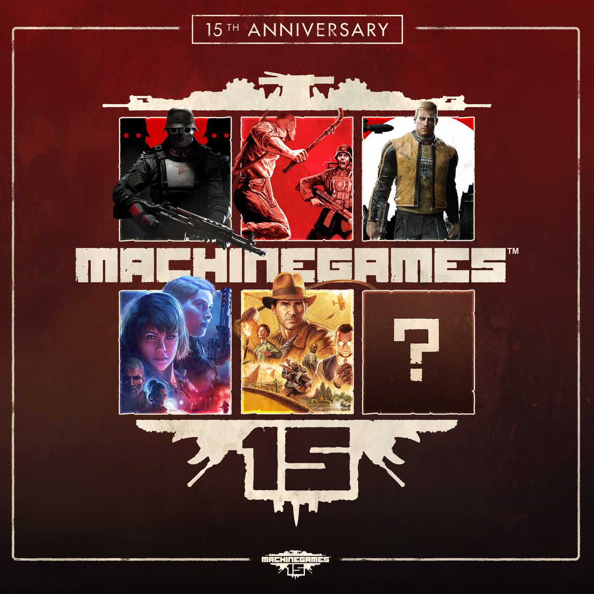 HazzadorGamin's tweet image. MachineGames teases title with ? for 15th Anniversary.