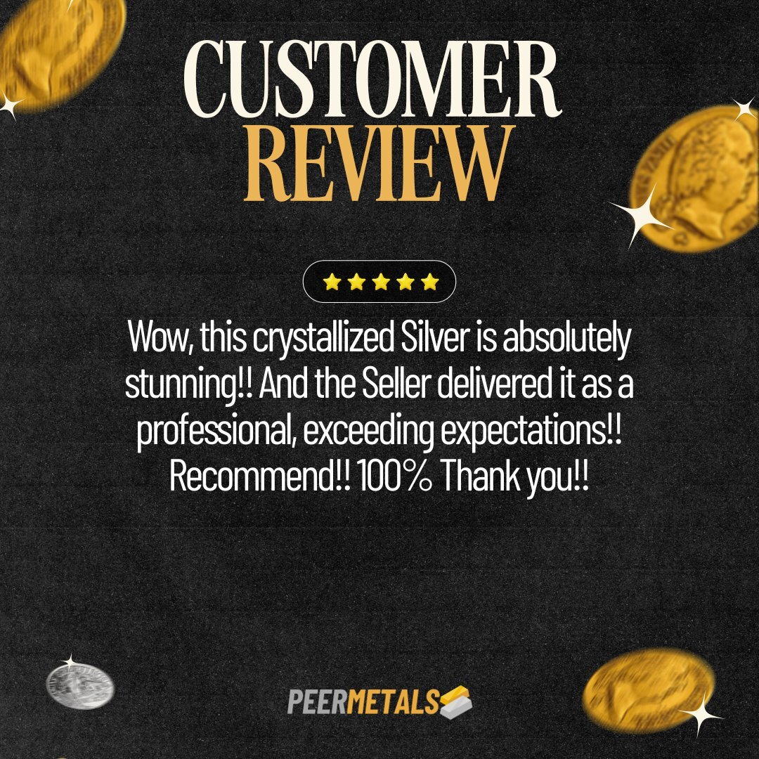 peermetalslist's tweet image. "Wow, this crystallized Silver is absolutely stunning!!" – Thomas ✨

Our PeerMetals sellers exceed expectations! Real reviews from real customers tell our story.

Discover exceptional quality and service. Visit PeerMetals.com today!

#PeerMetals #CustomerReview #Preci…