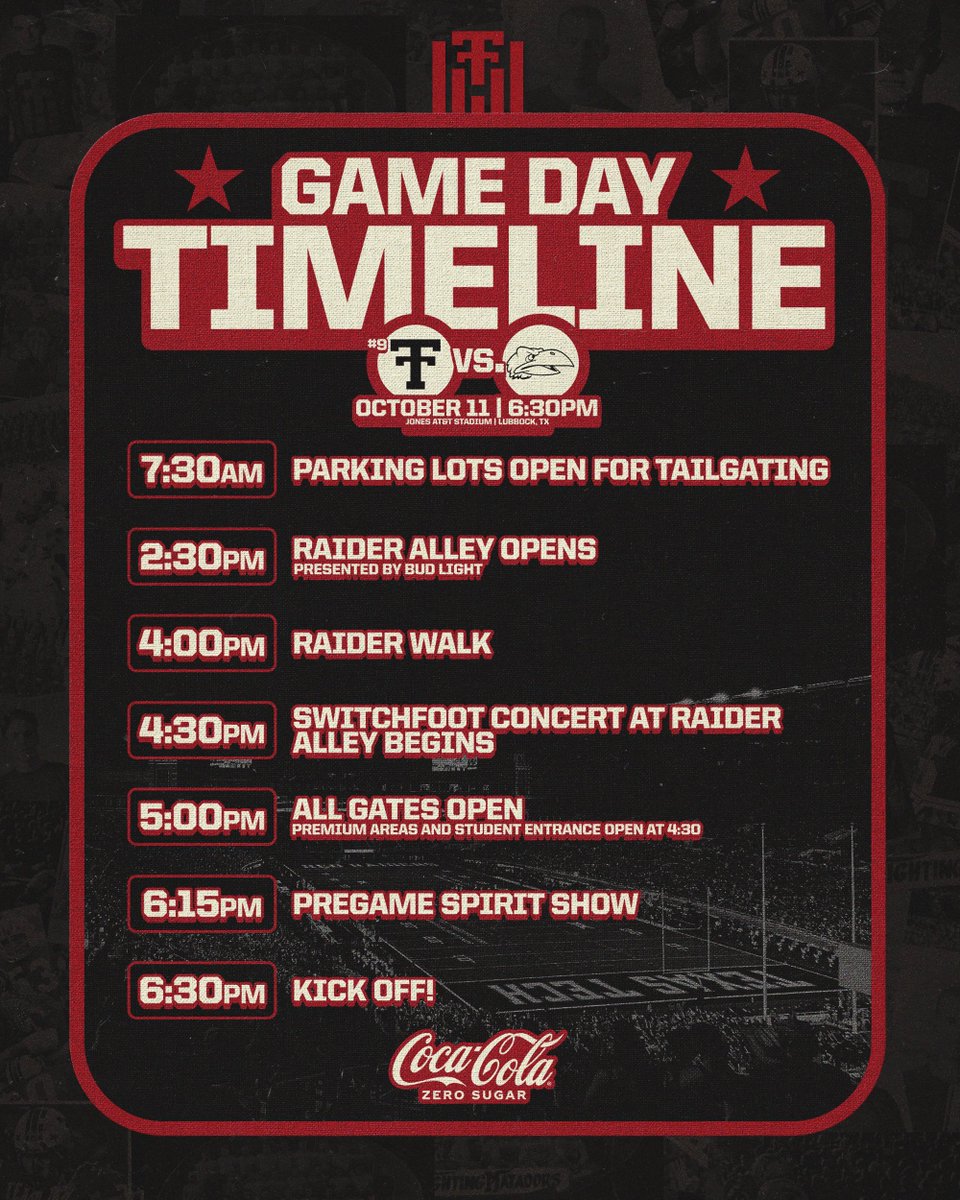 Plan accordingly ⏰

See everyone at Raider Walk!

#WreckEm | <a href="/CocaCola/">Coca-Cola</a>