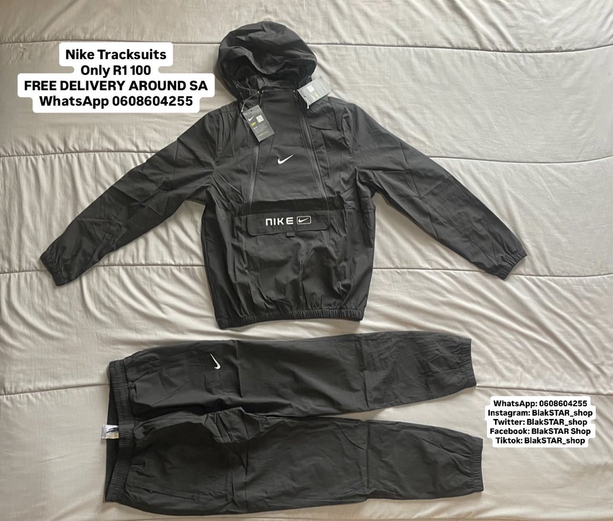 BlakSTAR_Shop's tweet image. Niké Tracksuits
Only R1 100
FREE DELIVERY AROUND SA
WhatsApp 0608604255

View catalogue on WhatsApp here : chat.whatsapp.com/GTQXY4PEIX8FdP…

#HONORMoment #PowerBallR130M #thatwouldchangeeverything #BafanaPride #putyourcrownonice