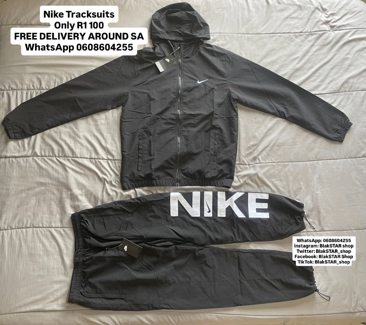 BlakSTAR_Shop's tweet image. Niké Tracksuits
Only R1 100
FREE DELIVERY AROUND SA
WhatsApp 0608604255

View catalogue on WhatsApp here : chat.whatsapp.com/GTQXY4PEIX8FdP…

#HONORMoment #PowerBallR130M #thatwouldchangeeverything #BafanaPride #putyourcrownonice