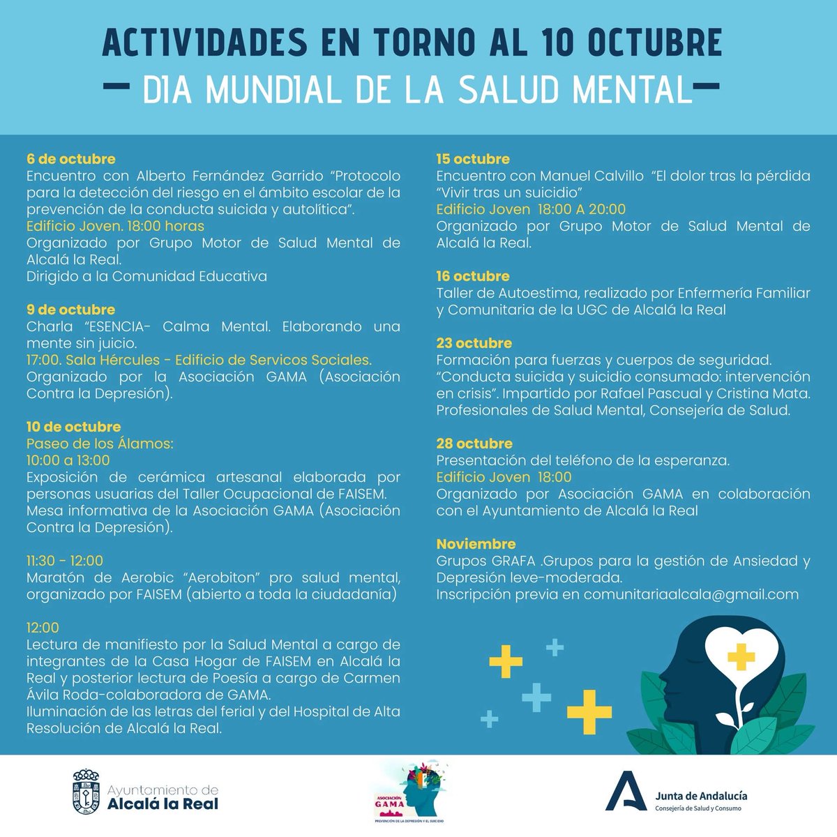 SAFAAlcala's tweet image. Durante toda la semana y en próximas jornadas continuará desarrollándose el programa previsto #DíaMudialSaludMental

#LibresParaServir ❤️ #EnTodoAmarYServir
#YoSAFAAlcaláLaReal #YoConSAFA 🤍💙
#PorqueNosConfíasLoMásImportante 👦👧 @fundacionsafa @educsi 😍