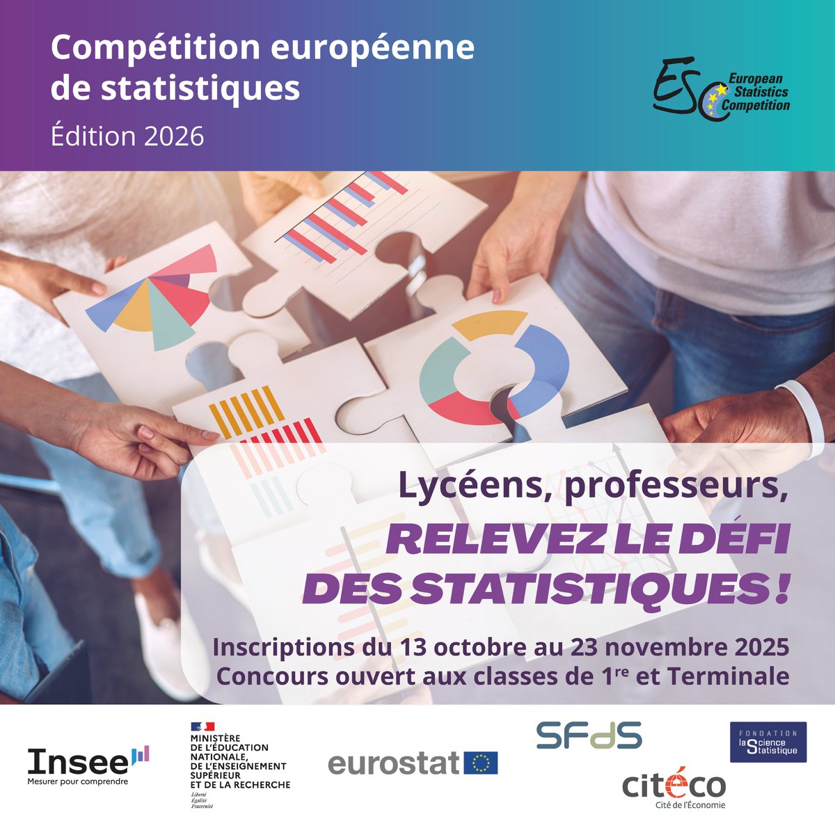 #esc2026stat 📊| Lycéens inscrivez-vous dès aujourd'hui et jusqu'au 23 novembre à la compétition européenne de statistique 2026. 👉 insee.fr/fr/information…