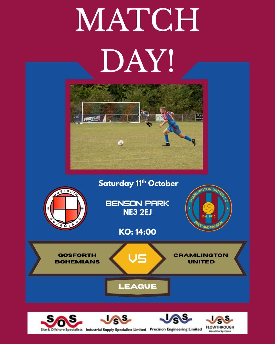 Cramlington United (@cramlingtonutd) on Twitter photo Next up for our menβs first team is an away day as we take on <a href="/Bohs1894/">Gosforth Bohemians FC</a>
2pm KO
Benson Park
<a href="/nfalliance1890/">Northern Football Alliance</a> PL match
Hopefully the lads can back up last weekβs comeback victory to get another 3 points on the board!
As always, all support is appreciated π
#FollowTheCram Next up for our menβs first team is an away day as we take on <a href="/Bohs1894/">Gosforth Bohemians FC</a>
2pm KO
Benson Park
<a href="/nfalliance1890/">Northern Football Alliance</a> PL match
Hopefully the lads can back up last weekβs comeback victory to get another 3 points on the board!
As always, all support is appreciated π
#FollowTheCram