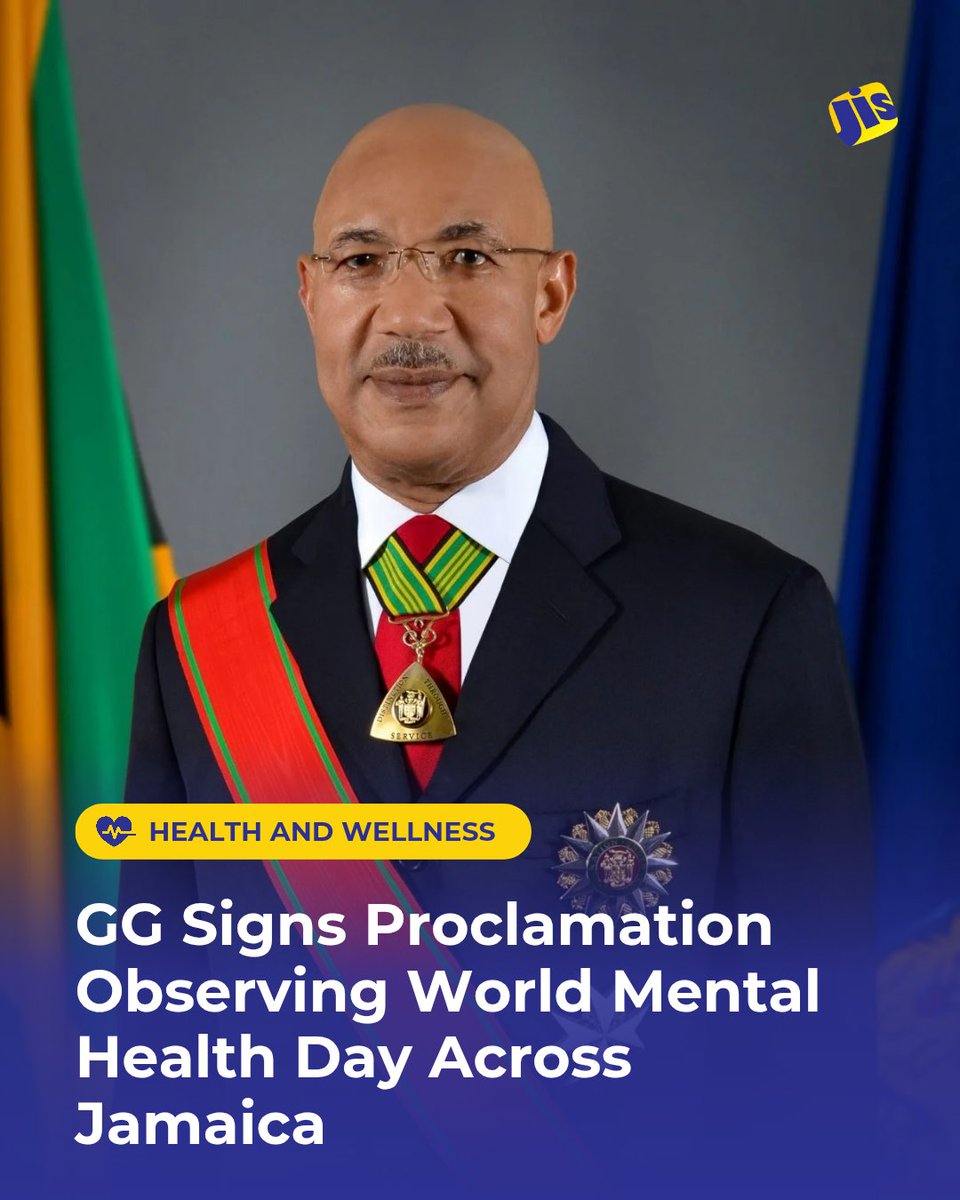 JISNews's tweet image. Governor-General, His Excellency the Most Hon. Sir Patrick Allen (@GGSirPAllen), has proclaimed today (October 10) as World Mental Health Day in Jamaica.

In recognition of this observance, he has extended formal support to the end of stigma and discrimination related to mental…