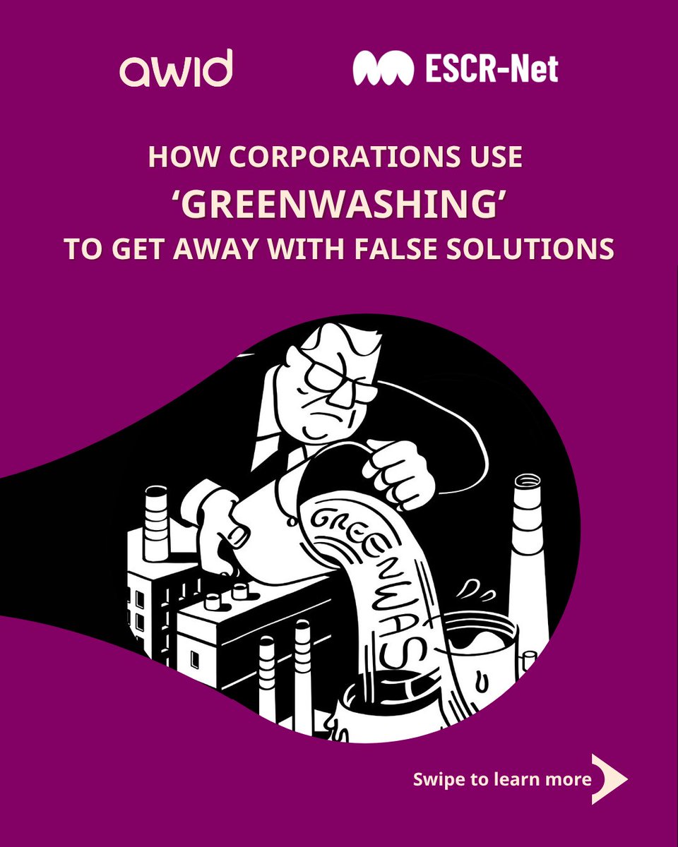 AWID's tweet image. False climate solutions allow polluters to profit while pretending to save the planet. It’s greenwashing at its worst!

Read more about false solutions and take action! #COP30 #PhaseOutFossilFuels 
@ESCRNet