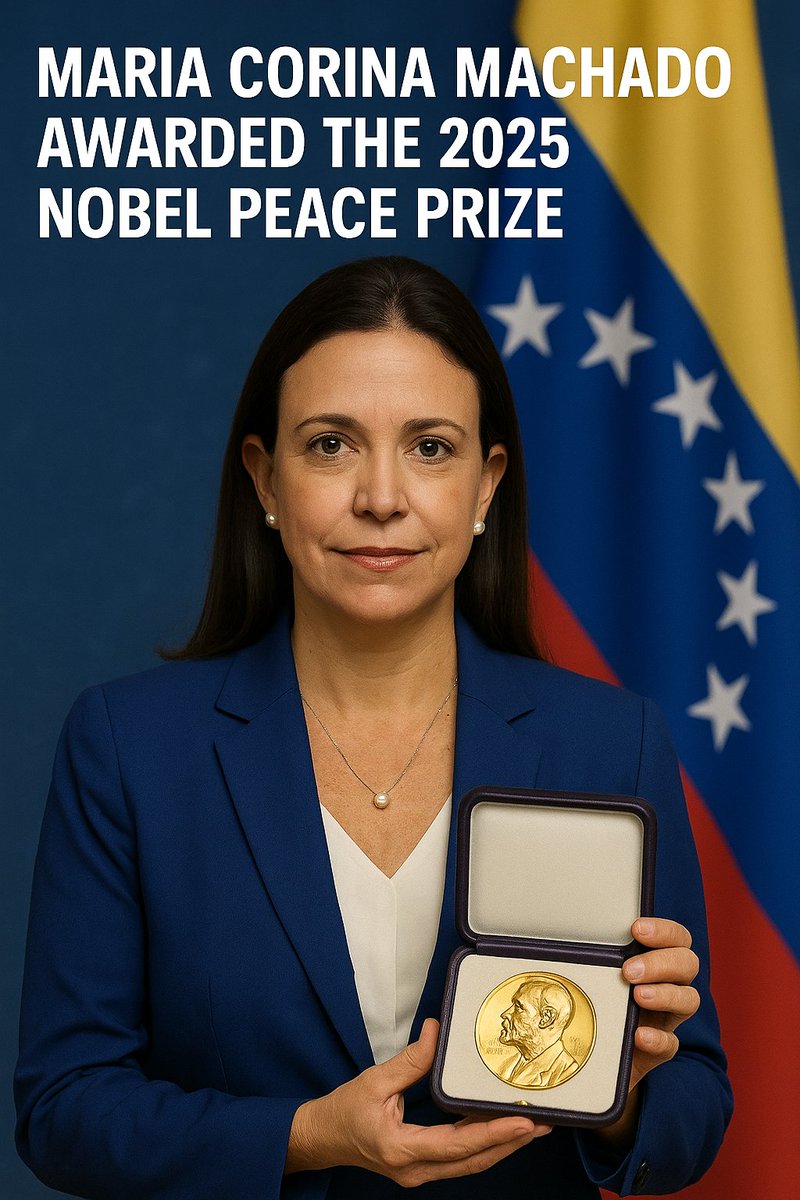 RonNechemia's tweet photo. Venezuelan opposition leader Maria Corina Machado has received the 2025 Nobel Peace Prize for her tireless work to promote democratic rights and a peaceful transition in Venezuela. 
#NobelPeacePrize #MariaCorinaMachado #Democracy #HumanRights #Leadership #Venezuela https://t.co/KyqjERjwNr