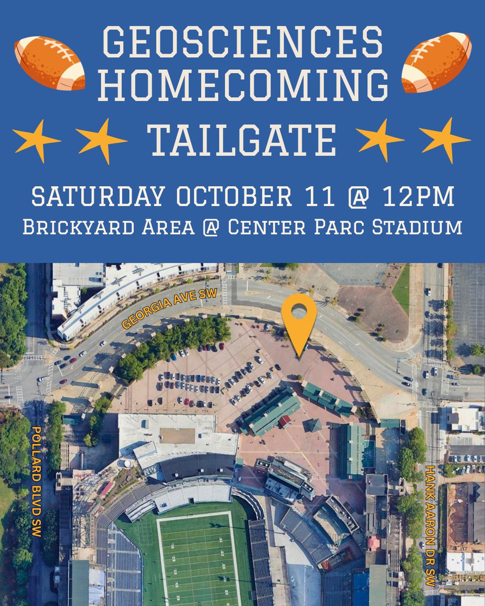 GSUArtSci's tweet photo. Join the Department of Geosciences for their Homecoming Tailgate in the Brickyard Area at Center Parc Stadium THIS Saturday! Everyone is welcome! #onegeorgiastate https://t.co/uuyTxKAVV6