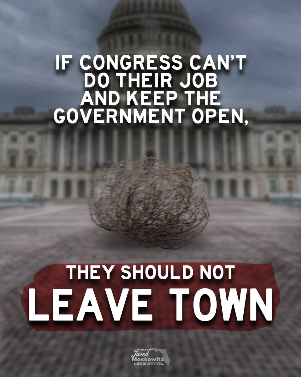 RepMoskowitz's tweet image. Week two of the shutdown and the House still hasn’t shown up for work. Federal workers and service members are working without pay, yet Congress gets paid for inaction.
So I’m proposing a House Rules change: stay in session until the shutdown ends. No paid vacation.