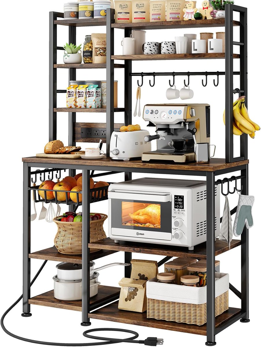 Microwave &amp; Coffee Bar Station baker rack with storage &amp; 14 hooks. 
Find it now on my Linktree.
linktr.ee/Babygalcrystal