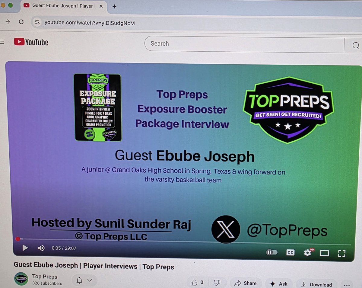 sunil_interview's tweet image. @TopPreps Exposure Booster Package Interview with #EbubeJoseph @Ebube_Joseph11 a junior @ #GrandOaksHighSchool @GrandOaksCISD #Spring #Texas & wing forward on the varsity basketball team @GrandOaksHoops 🎙️🏀 youtube.com/watch?v=ylDlSu…