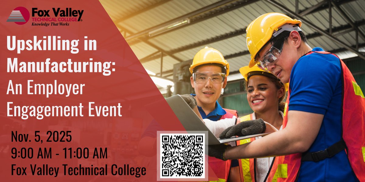 FVTCBIS's tweet image. Join FVTC for Upskilling in Manufacturing, an interactive event featuring employer insights, facility tours &amp;amp; funding opportunities.

🔗 Learn more: ow.ly/IBXU50X9Ukl

#WorkforceDevelopment #Upskilling #Manufacturing