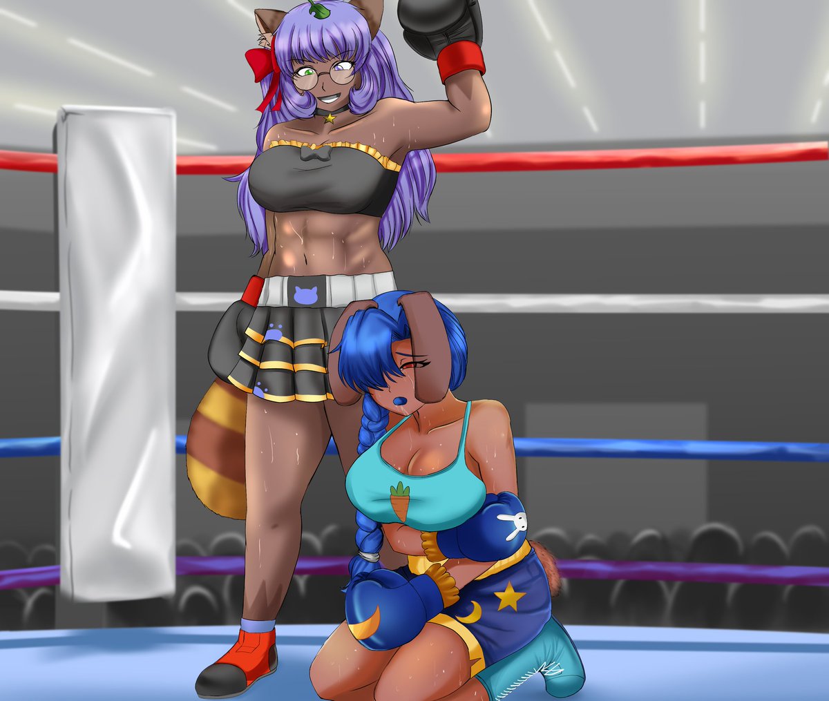 Commission for <a href="/SilentSage25/">silentsage</a>  

D'Lala towering over Luna after a body blow