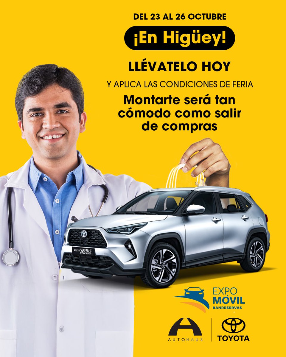 autohausrd's tweet photo. Tenemos para ti la Toyota Yaris Cross 2025 en nuestro showroom de Higüey 😎 

Aprovecha las facilidades que ofrece la Feria Expomóvil Banreservas del 23 al 26 de octubre, que aplican para ti si te la llevas hoy. 

#LaCasaDeTodasLasMarcas #Autohaus  #ExpomóvilBanreservas https://t.co/SfpB4GpJ3O