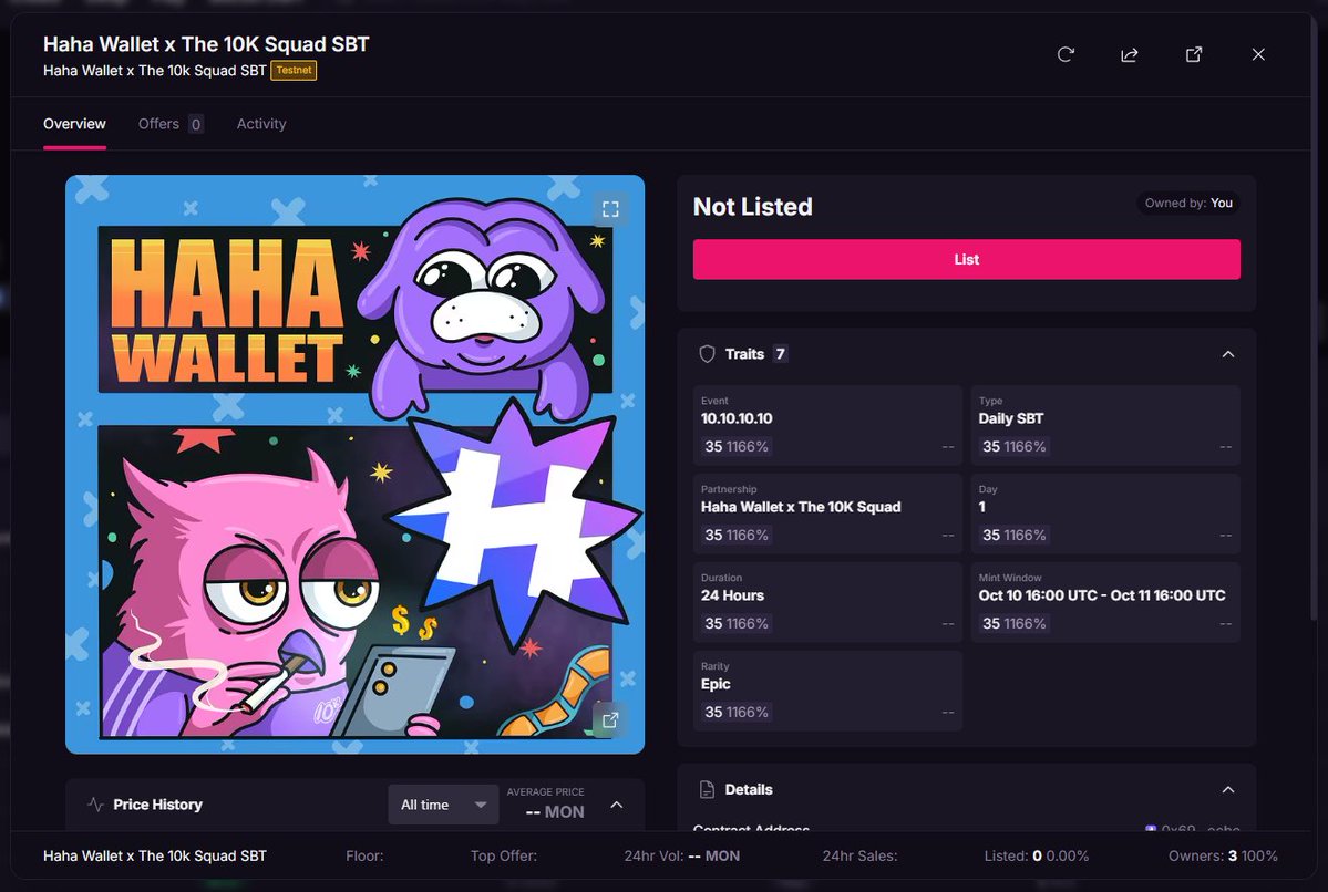 svnTank's tweet image. Welcome to 10 days of the 10k squad

Day 1 - @haha_app x @the10kSquad

11 giveaways 🎁 + 1.3M rewards🏆

Go mint yours and start your journey:
the10ksquadhub.com/10.10.10.10/da…

Mint is open for 24h only! Get Active!