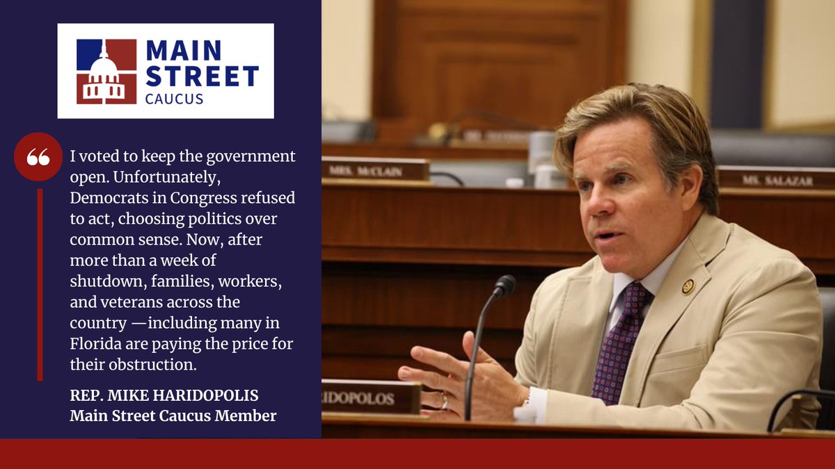 MainCaucus's tweet image. NEW from @RepHaridopolos: &quot;I voted to keep the government open. Unfortunately, Democrats in Congress refused to act, choosing politics over common sense.&quot;

Read the full editorial here: bit.ly/4n2Jmxp