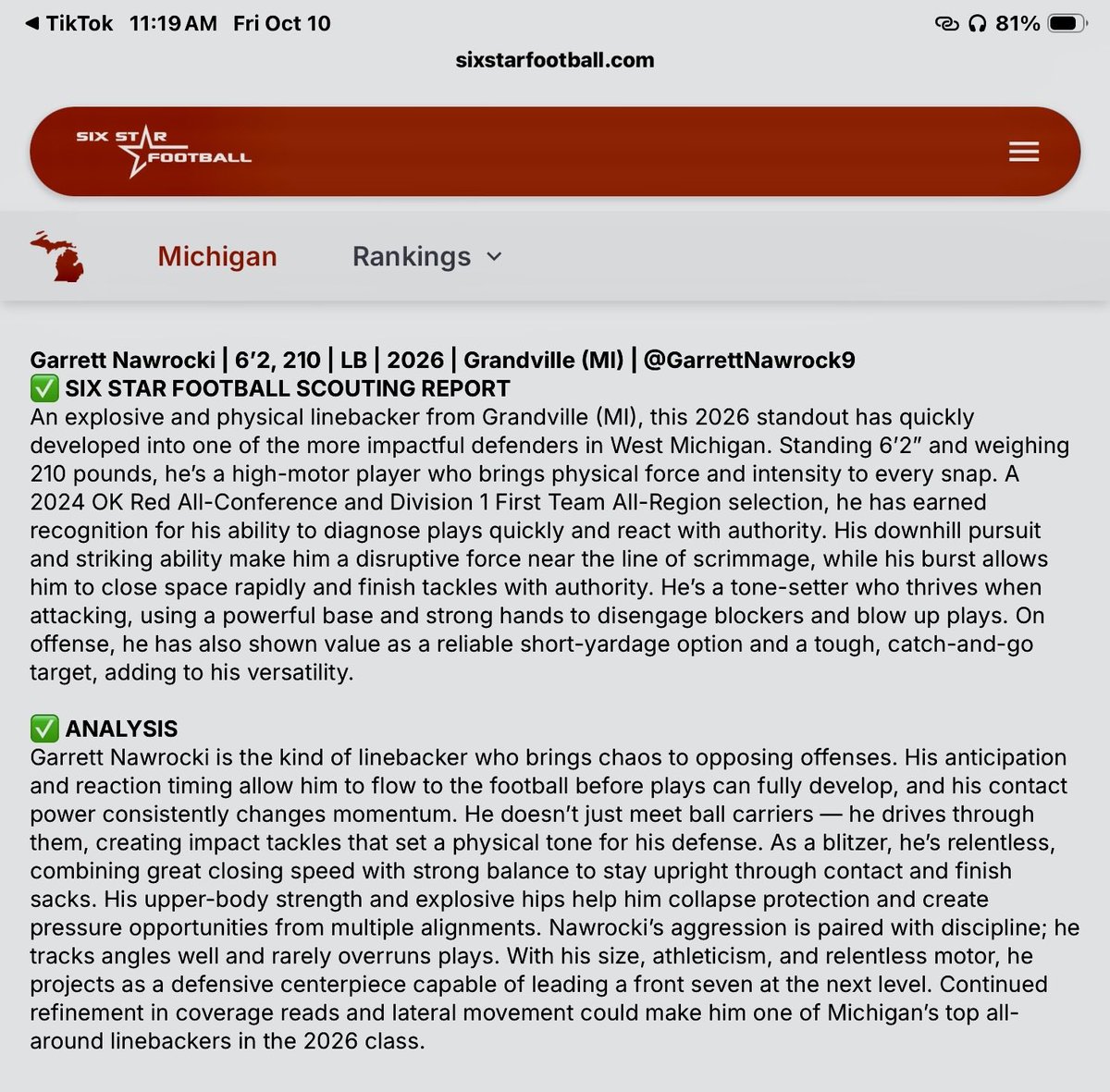 Thank you <a href="/sixstarfootball/">Six Star Football | PLUS+</a> for the amazing write up. I appreciate it.  x.com/sixstarfootbal… <a href="/GvilleFBRecruit/">Grandville Football Recruiting</a> <a href="/CoachJ_Sweeney/">Coach Justin Sweeney</a> <a href="/CoachMtz125510/">Coach I-Mart</a> <a href="/CoachLouisGVSU/">Jim Louis</a> <a href="/GrantCaserta/">Grant Caserta</a> <a href="/CoachSchu44/">Joshua Schumacher</a> <a href="/MIgamenight/">Michigan GAME NIGHT</a> <a href="/MichFBFrenzy/">Michigan Prep Frenzy</a> <a href="/statechampsmich/">STATE CHAMPS! Michigan</a> <a href="/RecruitingNext/">Next Level Recruiting</a> <a href="/TheD_Zone/">The D Zone</a> <a href="/stiegee/">eric stiegel</a> <a href="/CoachZenner/">KC Zenner</a>