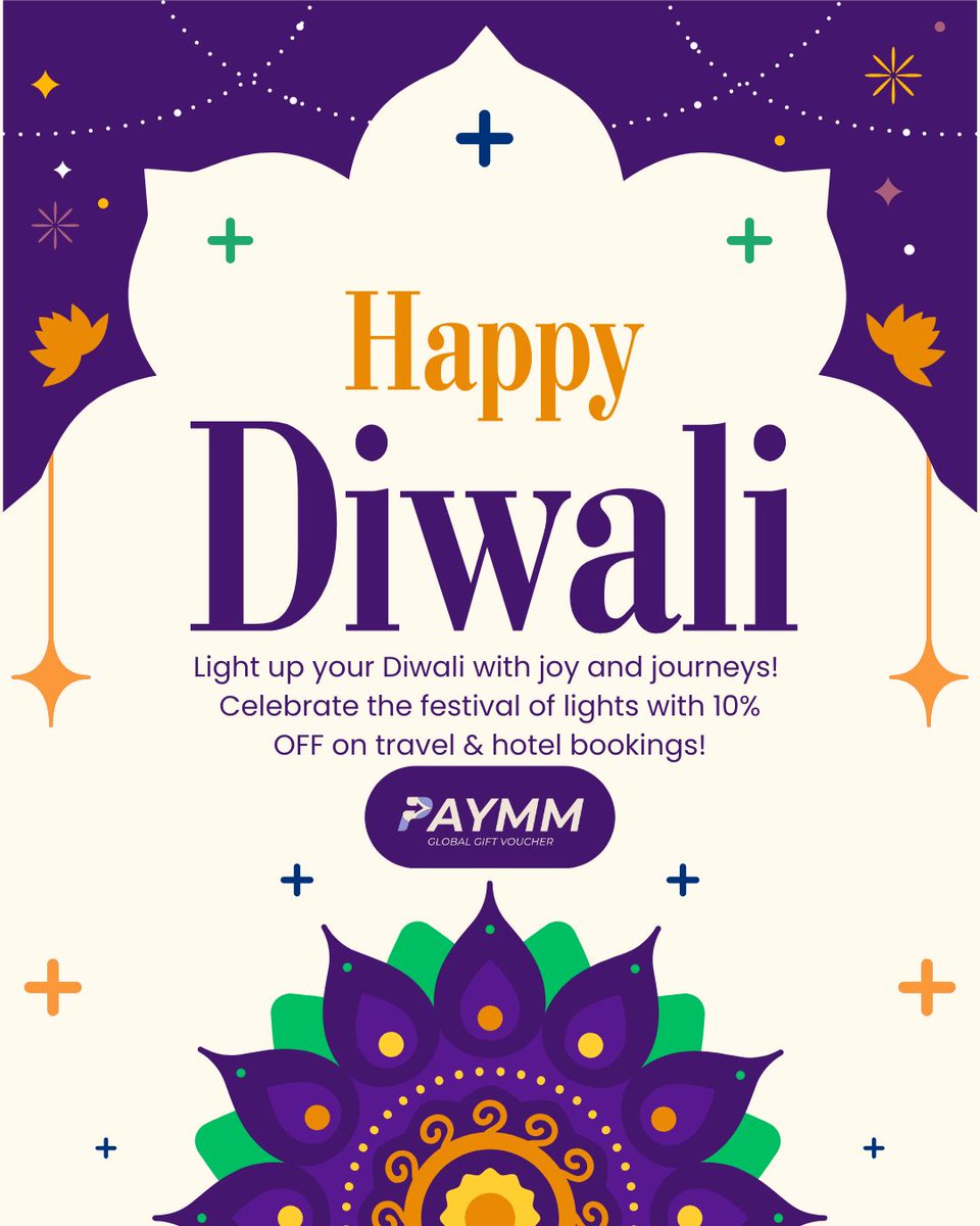 paymmofficiall's tweet image. 🎆 This Diwali, fly high &amp;amp; stay cozy! 🎆
Celebrate the festive season with 10% OFF on all bookings!
Because your journeys deserve that festive glow 💫
✨ Book now: paymm.in

#Diwali2025 #DiwaliOffer #PayMM #FestiveDeals #TravelWithPayMM #DiwaliSale #GiftVoucher