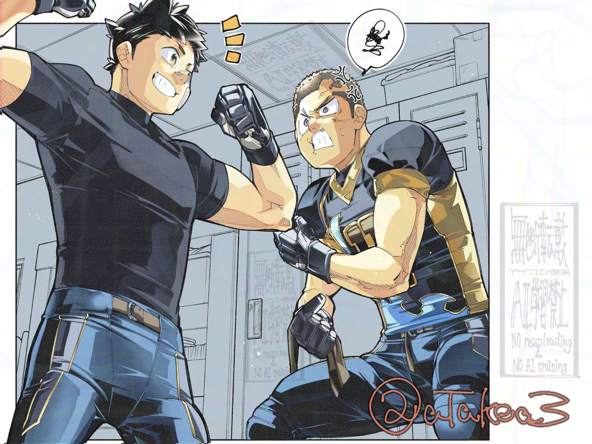 skebご依頼ありがとうございました☀️
自キャラの錆尾さんと枝眉さんの筋肉比べでした💪