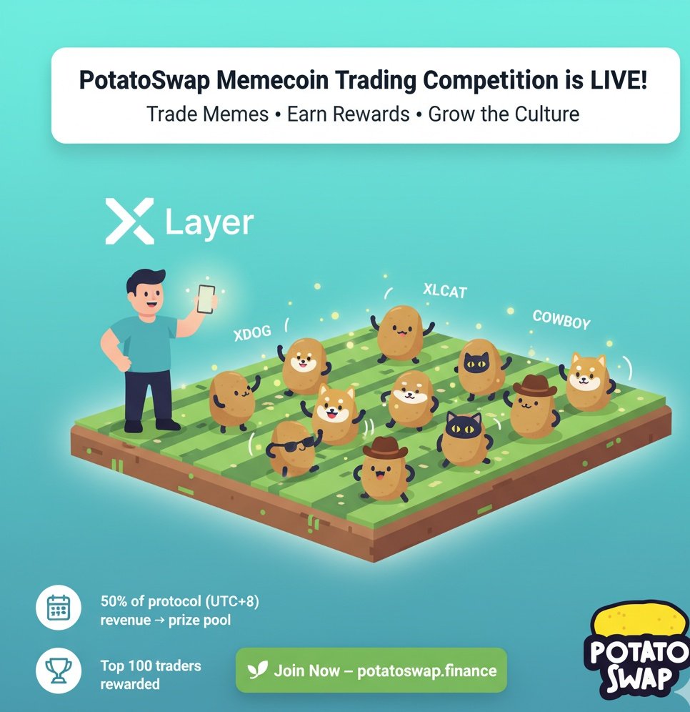 Uthmankhan0's tweet image. JK to all Muslim brothers...🙌🤝

 Little Update from @PotatoSwap_Fi... 👇

PotatoSwap just kicked off a Memecoin Trading Competition on X Layer,

 Trust me, this one’s built different. 🥔

Here’s exactly how it works 👇

1. What is this about?
It’s simple guys, you trade your…