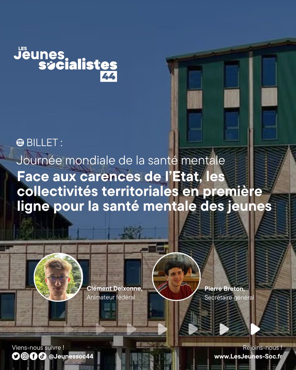 🏥 Journée mondiale de la santé mentale 

Alors que le gouvernement l’affiche comme sa « grande priorité de l’année 2025 », ce sont surtout les collectivités territoriales qui se retrouvent en première ligne pour la santé mentale des jeunes !

Retrouvez notre billet ⤵️