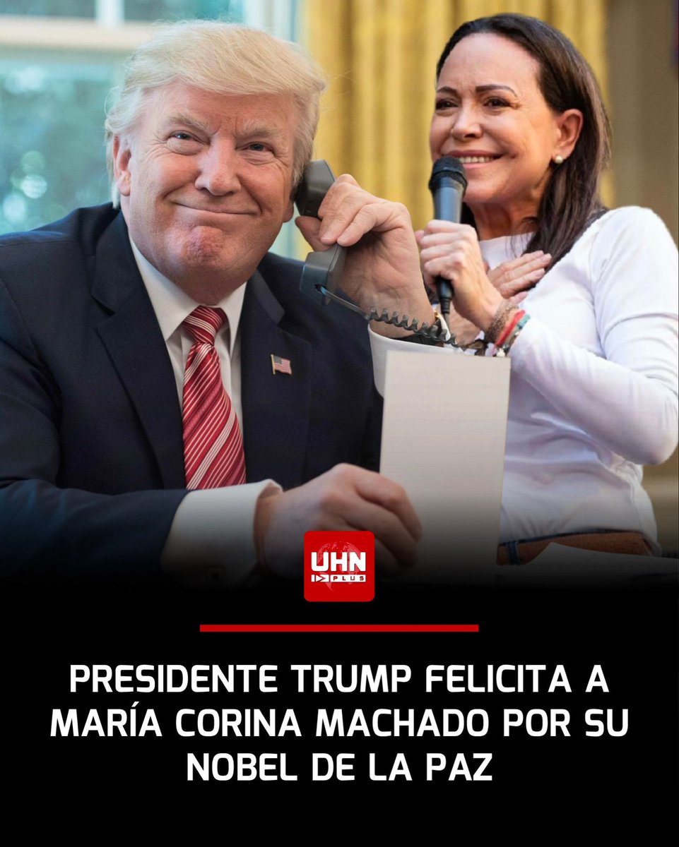 🚨BREAKING —> President Trump personally called Venezuela’s opposition leader today to congratulate her on winning the Nobel Peace Prize, which she dedicated to him.

Dictator Nicolas Maduro &amp; the narcoterrorist Cartel de los Soles have their days numbered.