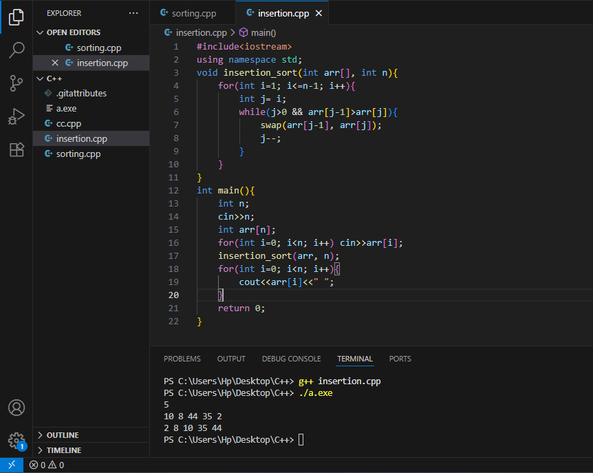 aarucode2332's tweet image. Hey guys back with DSA topic of sorting.
Today done "Insertion Sort".
It's basically taking an element and placing it to its correct order.