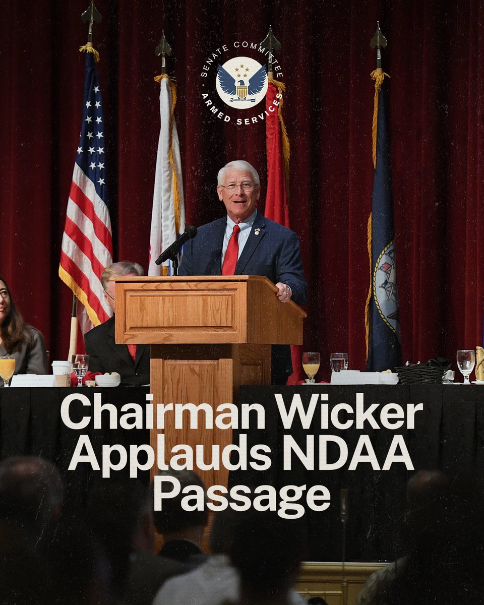 SASCGOP's tweet image. SASC Chairman @SenatorWicker on the FY26 NDAA:

&quot;Our country is more secure, and our military is better prepared for the challenges that lie ahead.&quot;
armed-services.senate.gov/press-releases…