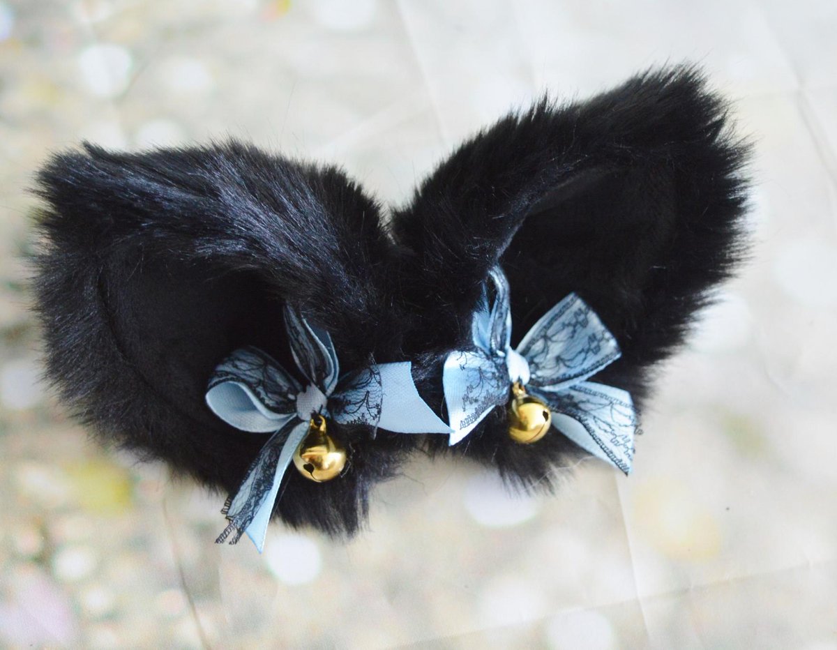 Nekollars's tweet image. Made to Order - Kitten play clip on cat ears with ribbon bows and bell - neko girl boy costume kitten play gear accessories - black and blue tuppu.net/1cde62fb #Etsy #Nekollars #ClipOnEars