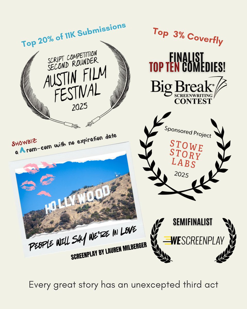LaurenMilberger's tweet image. I am humbled &amp;amp; honored to have been selected as a Finalist &amp;amp;  Top Ten in comedies for @finaldraftinc Big Break Contest! This funny love story about grief is so personal to me &amp;amp; it warms my heart it resonated with people

Congrats to all the finalists in all cats!

 log line in🧵