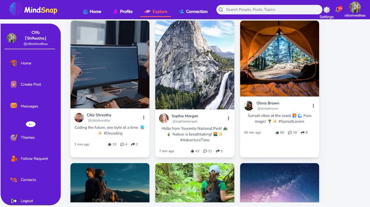citizShrestha's tweet image. 6th Semester Project: MindSnap
A social media web app built with the MERN stack.
Clean UI, smooth animations, and a modern social experience.
Interface snapshots below 👇
#MERN #WebDevelopment #FullStackProject #ReactJS #MongoDB #NodeJS #ExpressJS #Socket