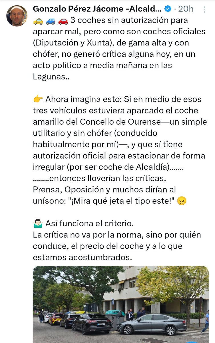☢️ POPULISMO - VICTIMISMO
🤷🏻‍♀️ Parte da falacia de que eses vehículos non xeran crítica. Claro que a xeran!
🚗 Faise o humilde co de  "un simple utilitario".
❌ Faise a víctima como se el non fose igual cacique que eses de "coches de alta gama" que critica.