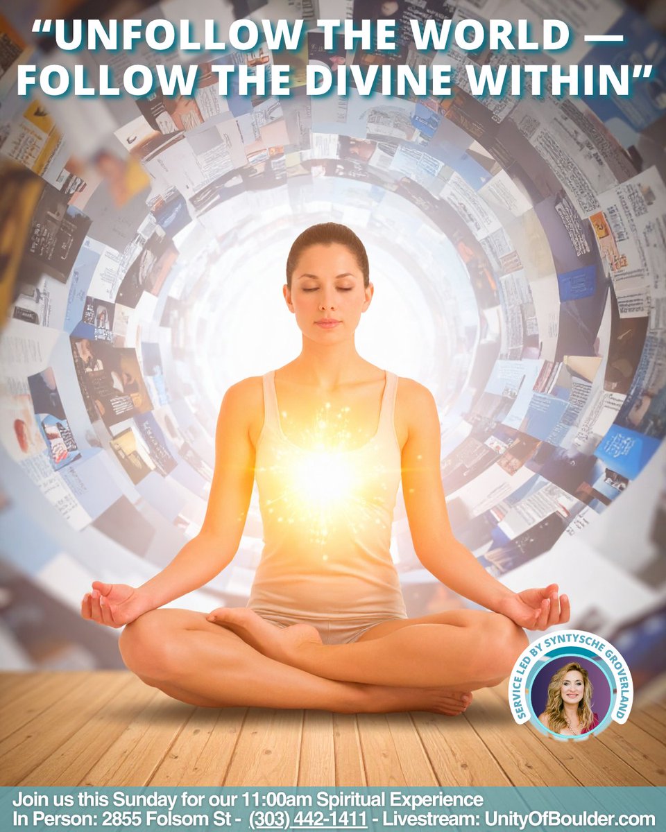 UnityBoulder's tweet image. Unfollow the world's noise. Follow the Divine within.
This Sunday, explore this path to inner clarity. A 9am Meditation & Satsang on "Awakening the Mystic" and an 11am Celebration Service with a message from Syntysche Groverland.
In-person & online. #Boulder #Spiritual
