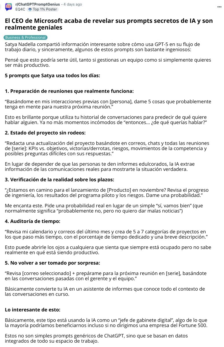 Los prompts de Satya Nadella (director ejecutivo de Microsoft) son realmente geniales