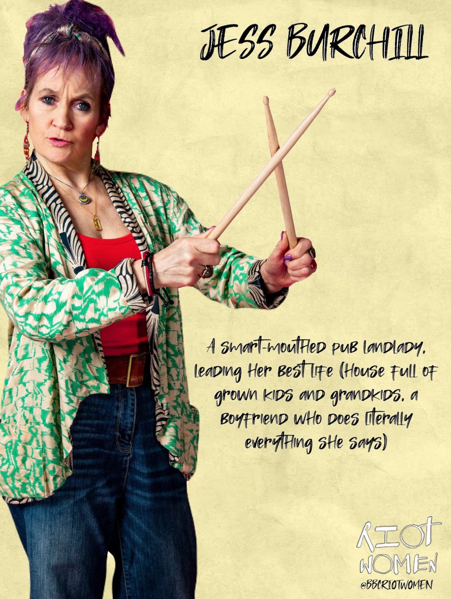 bbcriotwomen's tweet photo. 🎸TWO DAYS TO GO!🎸

Jess Burchill - A smart-mouthed pub landlady, leading her best life. A house full of grown kids and grandkids, a boyfriend who does literally everything she says. Played by Lorraine Ashbourne. 

#RiotWomen comes to BBC One on Sunday 12th October at 9pm! https://t.co/SwoUEKRD3d