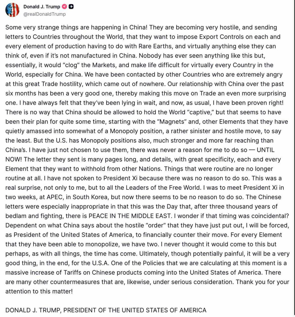 Megatron_ron's tweet image. BREAKING:

🇺🇲🇨🇳Trump disappointed with Chinese President after expanding control of rare earth minerals:

&quot;China is &quot;becoming very hostile&quot; and controlling rare earths. 

China is holding the world captive in a &quot;monopoly position&quot;