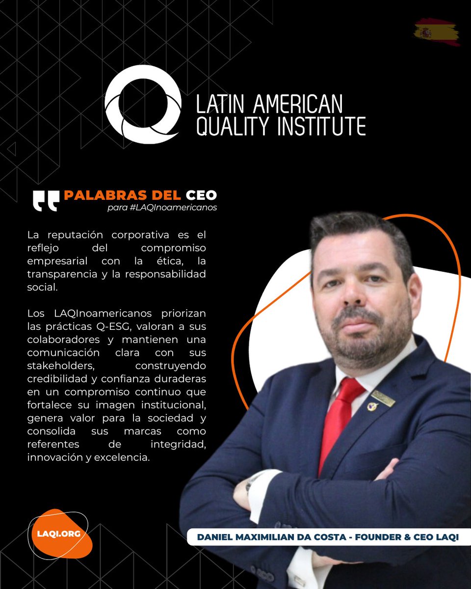 ✨ Nuestro CEO comparte una reflexión sobre la importancia de construir una reputación sólida basada en los criterios Q-ESG y la Responsabilidad Total, el alma de los #LAQInoamericanos. 🌎

.
#LAQI #QESG #SostenibilidadEmpresarial #ResponsabilidadTotal   #GetLAQI
