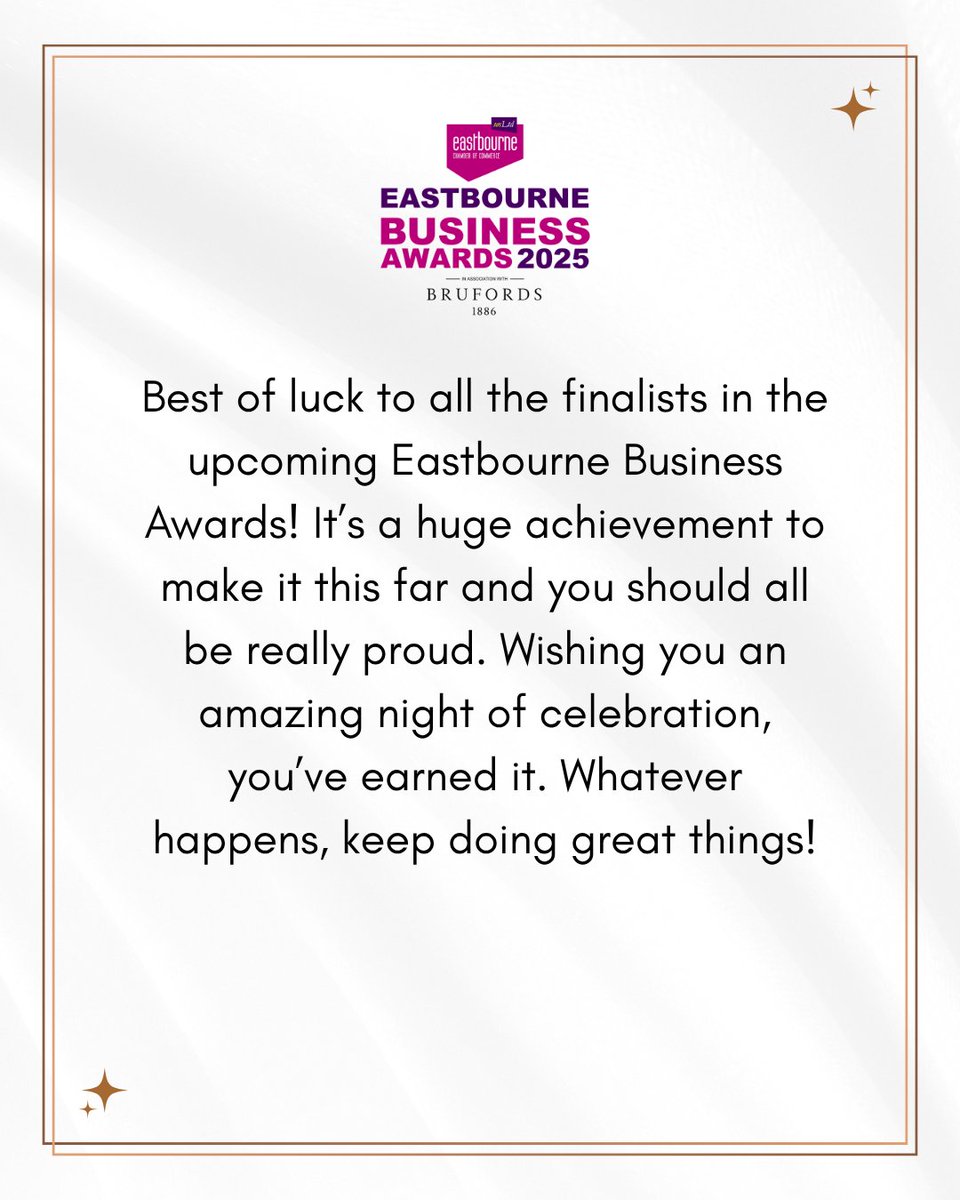 🌟 Best of luck to all the finalists in the upcoming Eastbourne Business Awards! 🌟

🥂 Wishing an amazing night of celebration! 

Whatever happens, keep doing great things! 👏

#eastbournebusinessawards #businessawards