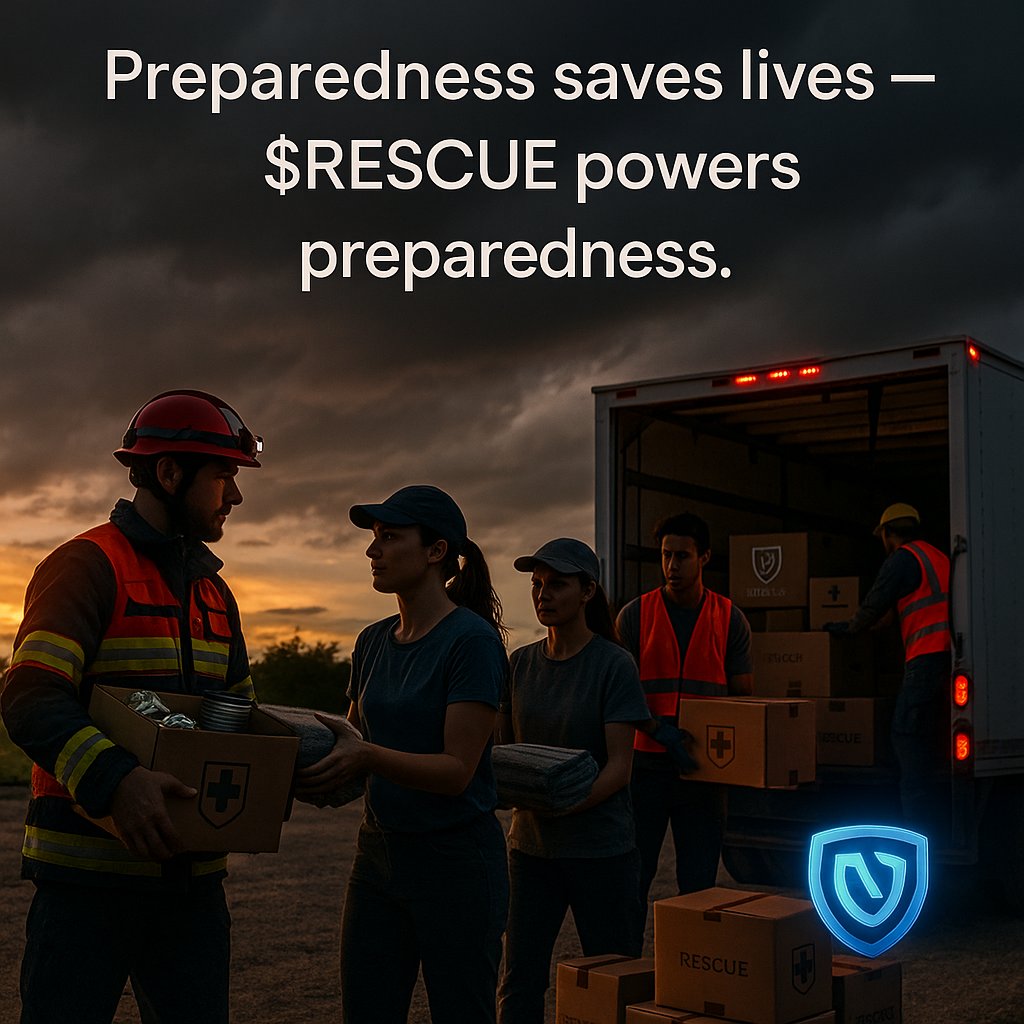 ProjectRescuee's tweet image. Preparedness saves lives; $RESCUE powers preparedness.
Every second counts when disaster strikes. $RESCUE uses blockchain to fund, track, and deliver life-saving aid faster and more transparently than ever before.

 #rescuechain #disasterrelief #web3forgood #blockchain4humanity&quot;…