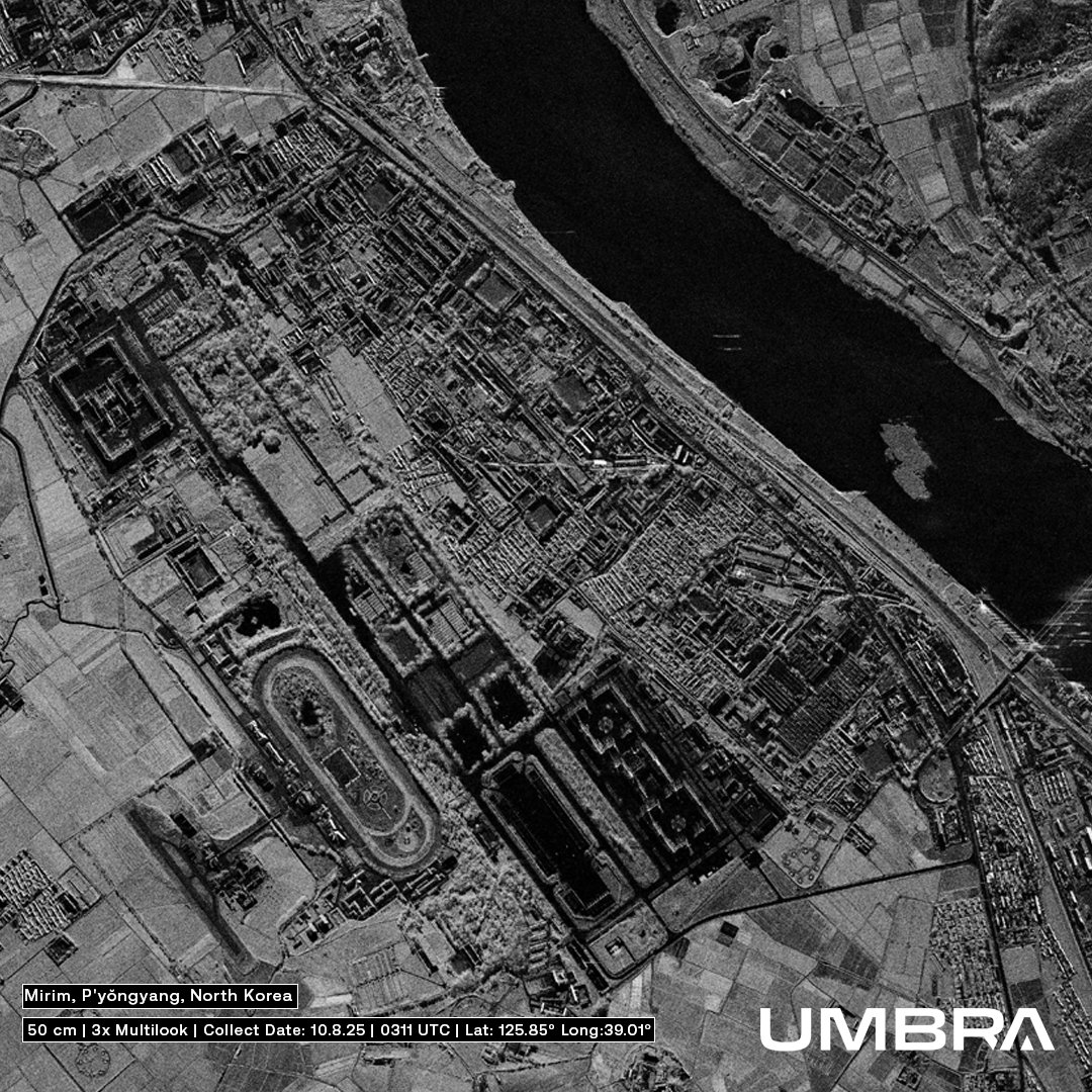 umbraspace's tweet image. As the world watched Pyongyang prepare for this week’s Workers’ Party parade, Umbra’s constellation was already on task, capturing high-resolution radar imagery through clouds and darkness.

Mirim Parade Training Ground: Our imagery shows the full buildup phase including…