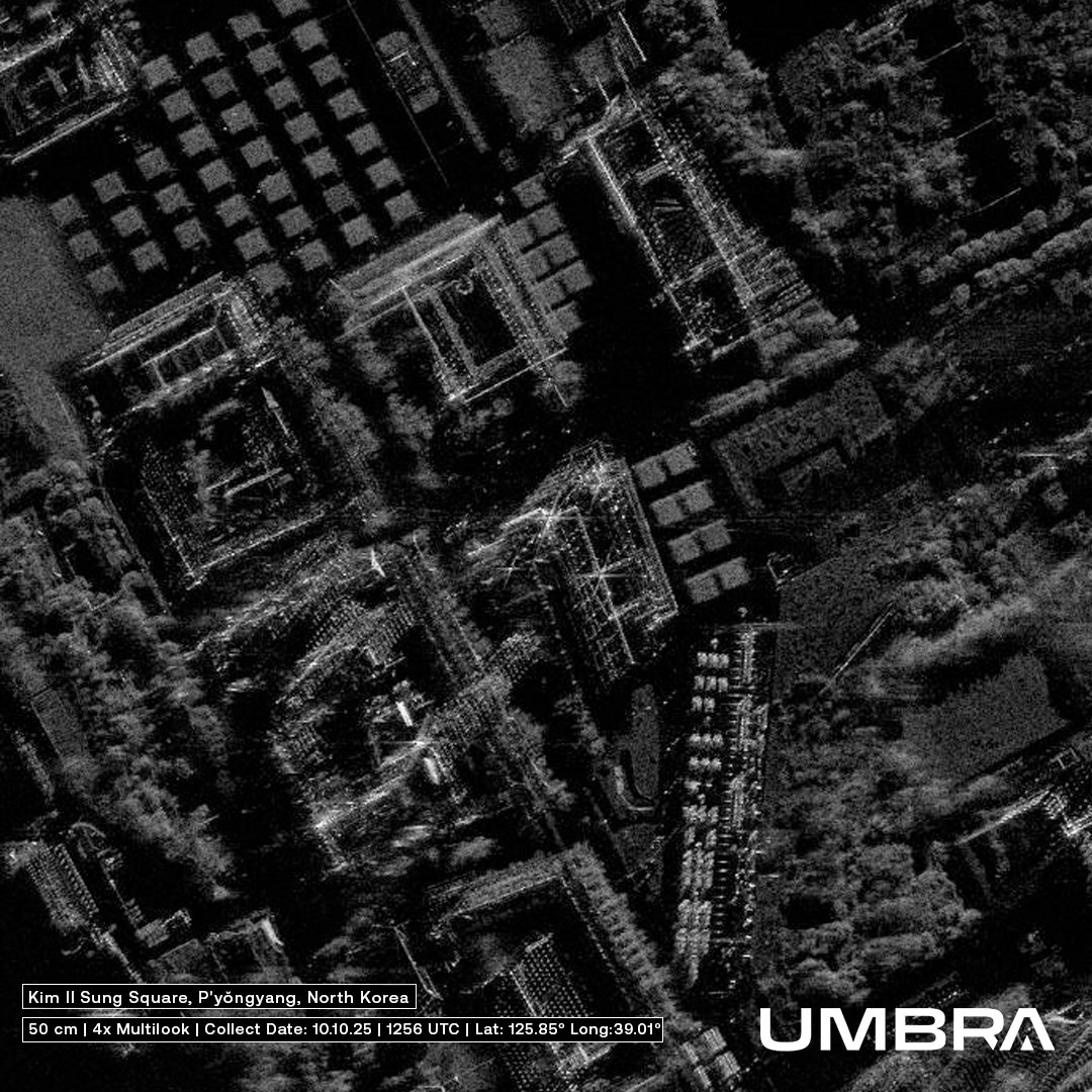 umbraspace's tweet image. As the world watched Pyongyang prepare for this week’s Workers’ Party parade, Umbra’s constellation was already on task, capturing high-resolution radar imagery through clouds and darkness.

Mirim Parade Training Ground: Our imagery shows the full buildup phase including…