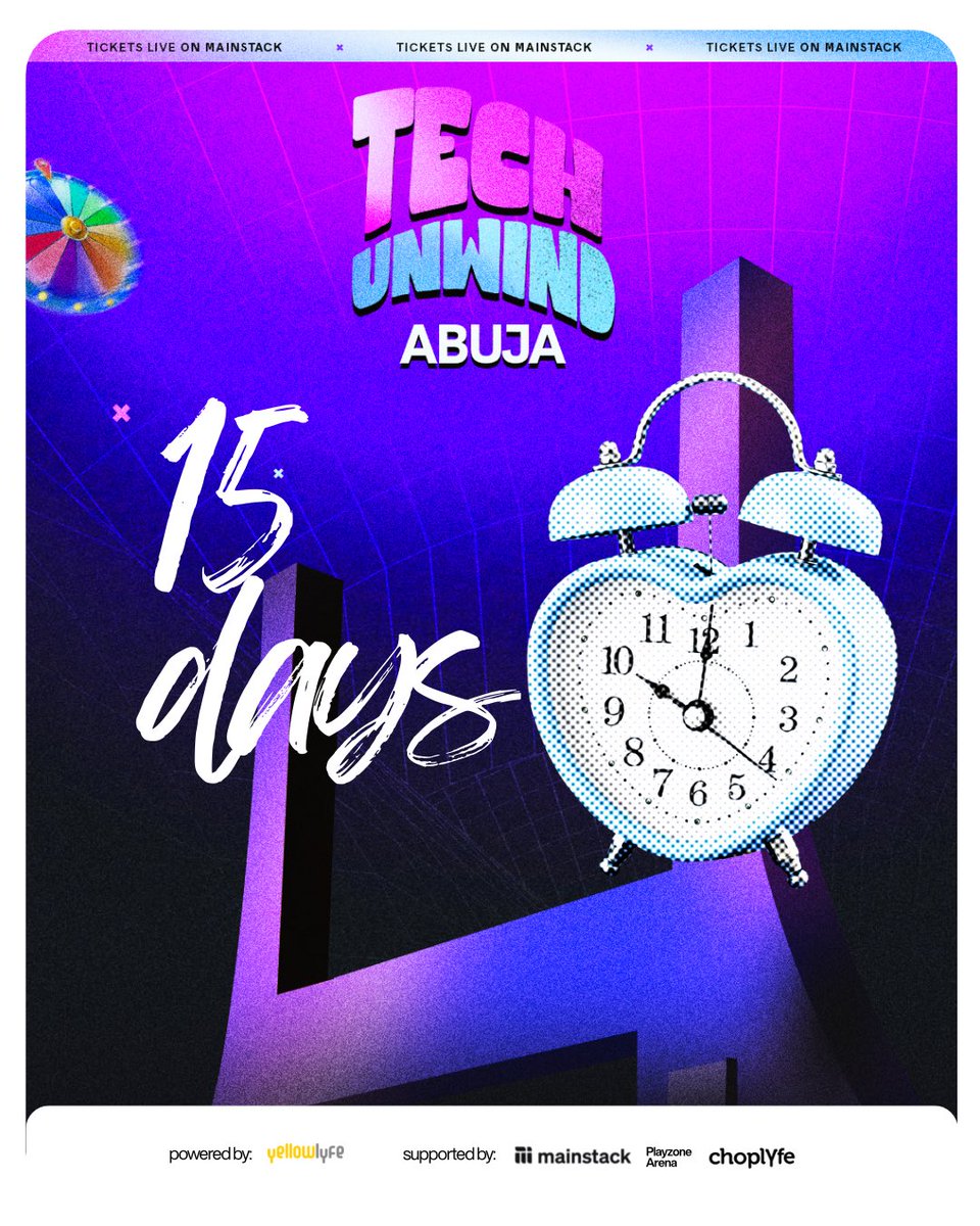 TechUnwind_'s tweet image. UNWINDERS! 🔥
15 days to go, 1 city, 1 event -Techunwind Abuja!
Get ready for the time of your life!
You also get 20% off when you use the code ABJTEC: ABJTEC at checkout.
Secure yours before they’re gone.
Link in bio
See you where the techies at!
#techunwindabuja #techunwind