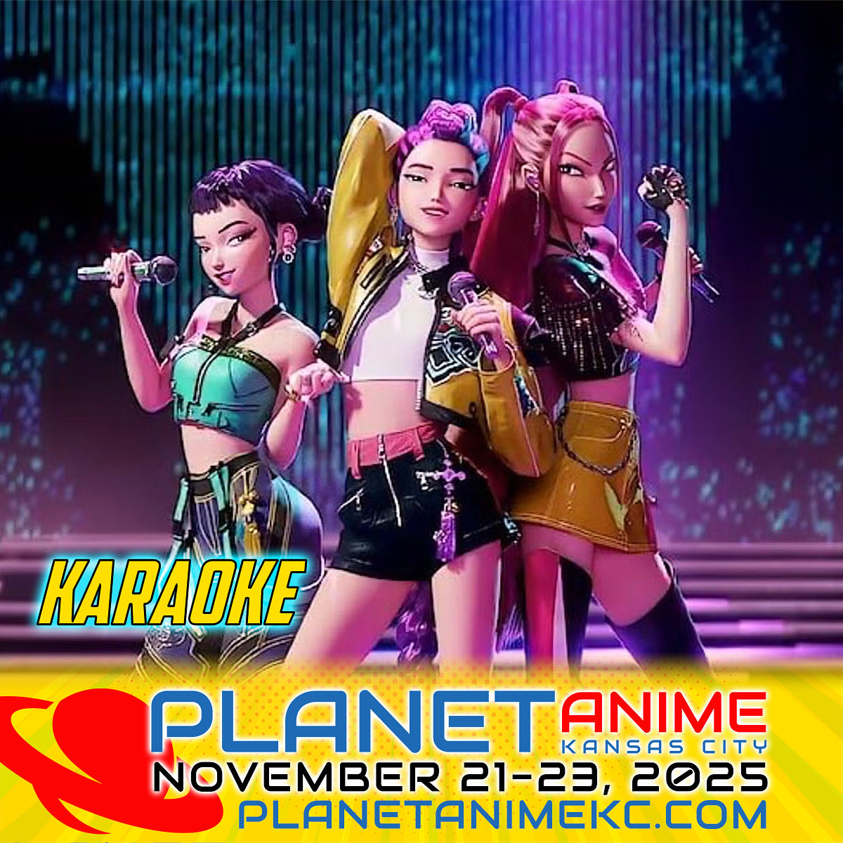 ✨Help us seal the Honmoon at K-Pop Demon Hunters themed karaoke in Panel Room 1501B Saturday, November 22, at 8pm! 

🎟️Get your tickets at PlanetAnimeKC.com!