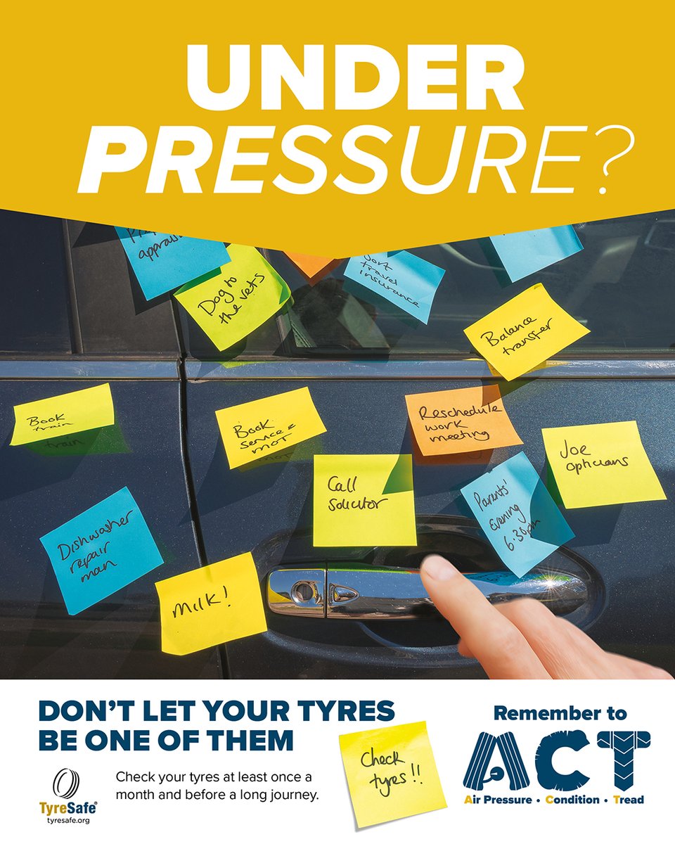 We all have pressure in our lives, so don't let your tyres be another stress. Only 46% of people check their tyre pressures at least once a month. A simple check can make all the difference. 
#TSM #TyreSafetyMonth #UnderPressure