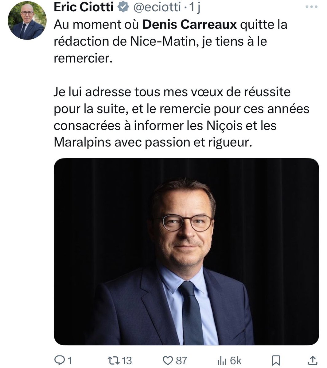ldupin's tweet image. Chez les journalistes (mon ancien métier), règle connue: être félicité à son départ, par 2 opposants politiques, est signe indubitable d’1 grande indépendance &amp;amp; d’1 mission d’information bien accomplie. C’est le cas de @DenisCarreaux à Nice-Matin. Salut confraternel ✋ #mediabug
