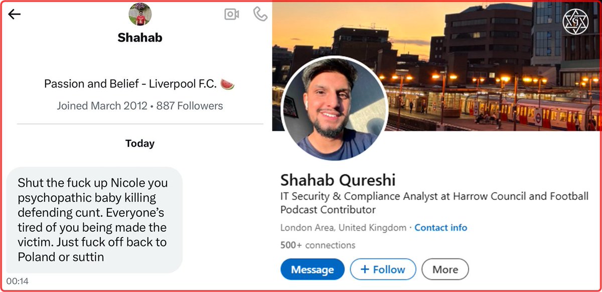 GnasherJew's tweet image. Hey London Borough of Harrow @harrow_council, your Cyber Security Tech Analyst, Shahabudin Qureshi (Shahab Qureshi), appears to have targeted a Jewish woman with antisemitic remarks. Please investigate this matter and take appropriate action.