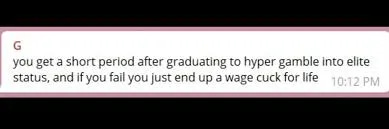 YOU GET A SHORT PERIOD AFTER GRADUATING TO HYPER GAMBLE INTO ELITE STATUS, AND IF YOU FAIL YOU JUST END UP A WAGE CUCK FOR LIFE
